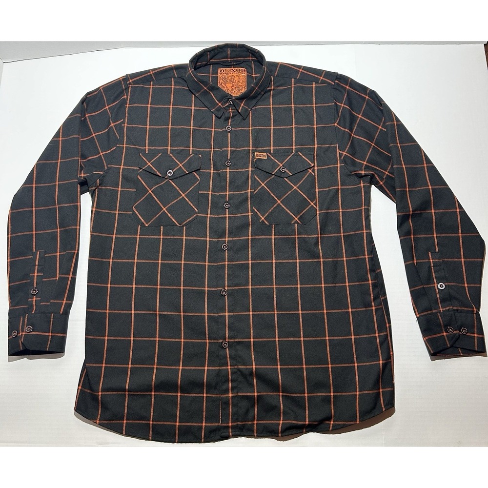Dixxon Hallow Flannel Shirt Mens XXL Black Orange Check Long Sleeve Button-Up